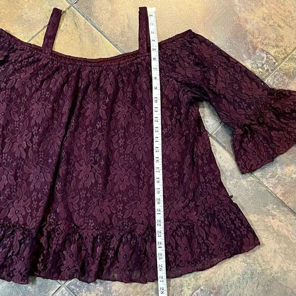 Lane Bryant Purple Lace Cold Shoulder Flare Blouse 18/20 - Picture 7 of 11